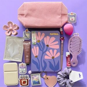 Pink and Purple Floral Notebook with Accessories